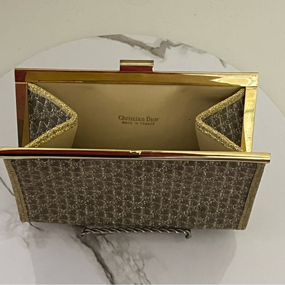 EXTREMELY RARE Vintage Christian Dior Brown & Gold Metallic Trotter Clutch - Picture 5 of 15